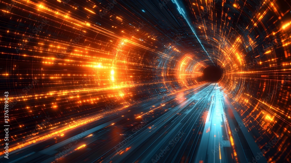 Poster vibrant tunnel illuminated with bright lights creating a futuristic experience and abstract technolo