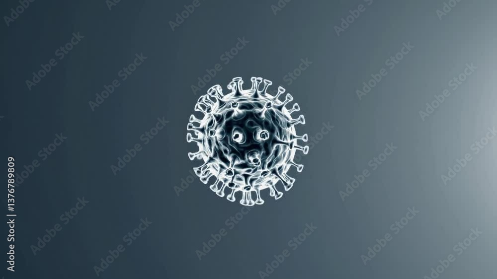 Poster rotating virus model on gradient background scientific visualization in motion