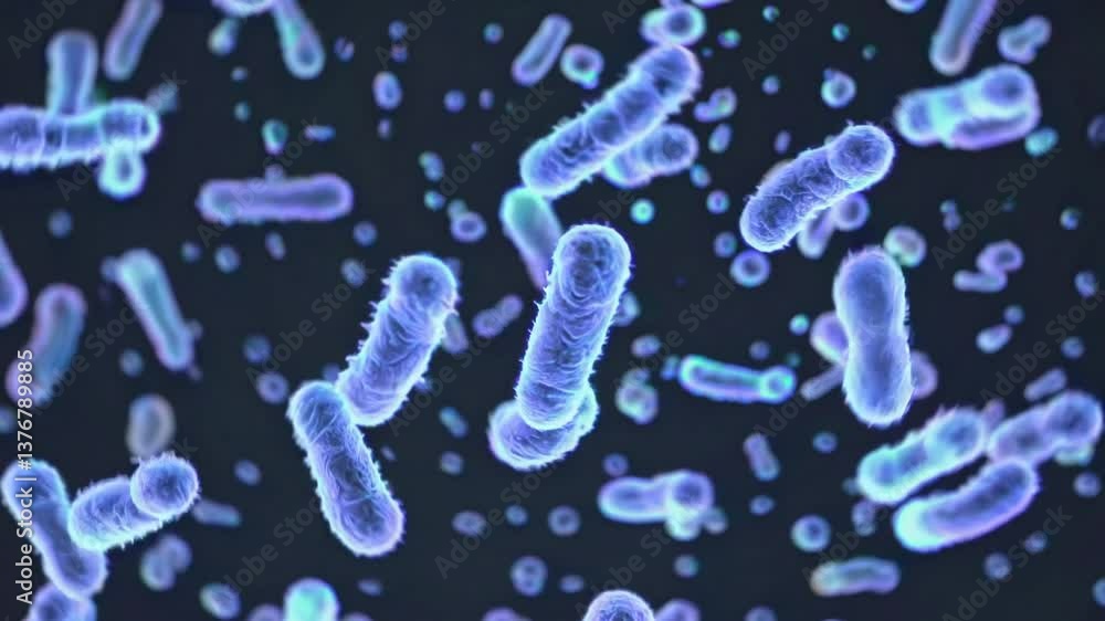 Aufkleber microscopic view of active blue bacteria movement in dynamic environment loop