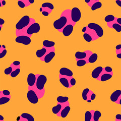 Groovy psychedelic seamless animal print. Vector illustration. Abstract black stains on bright gradient background