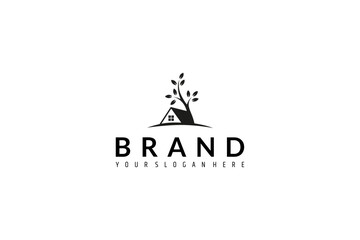 house logo decorated with tree in flat design