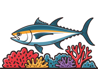 Vector Designs for World Tuna Day - Social Media, T-Shirt, Sticker, Poster, Print Cards, Animated GIF - Solid Colors, No Gradients, Eco-Friendly Illustration