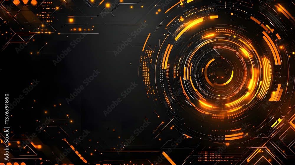 Poster dynamic black and orange abstract background featuring a circular design that evokes a sense of move