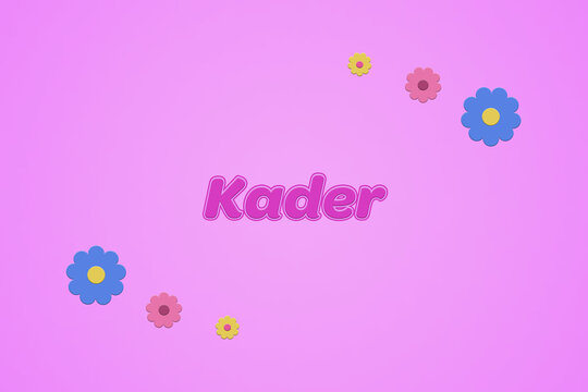 Kader female girl name illustration in pink with blossoms, flowers