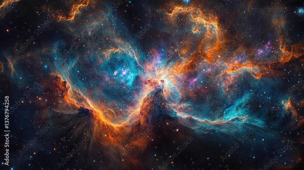 Poster a colorful and captivating nebula in the vast expanse of space