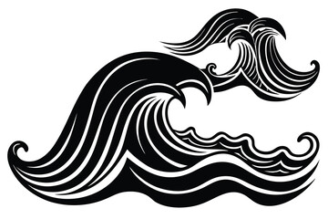 Abstract sea waves. Ocean silhouette aqua curlicues, ripples, curls, splashes. Turquoise and blue water marine icons for graphic design. Logo template. Vector set. Tsunami or stormy weather