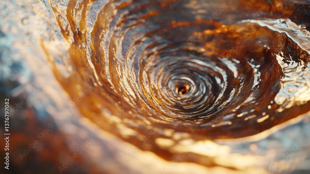 Poster an abstract close-up view of a vortex, swirling inward with tones of brown and gold. this image capt