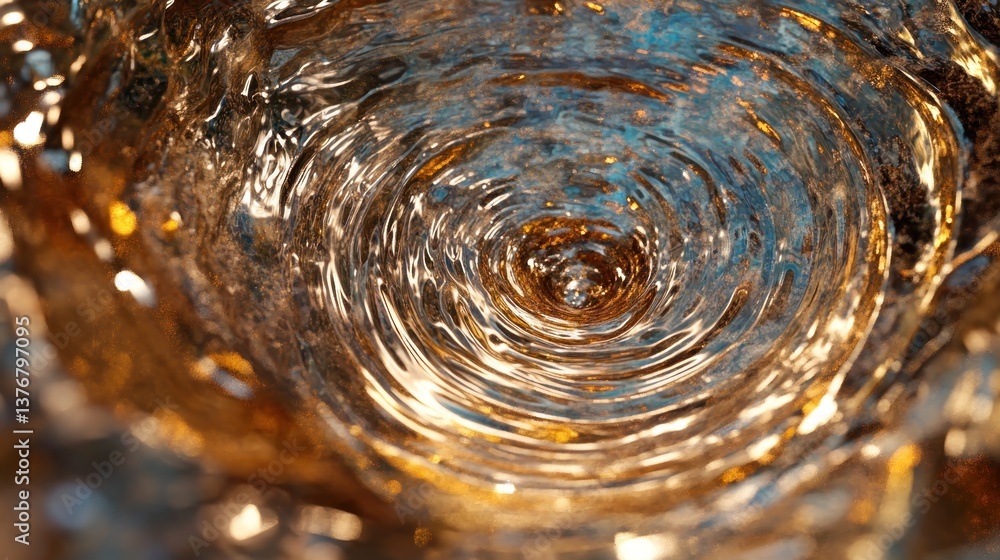 Poster swirling liquid with a golden hue, forming mesmerizing circular patterns. the abstract imagery captu