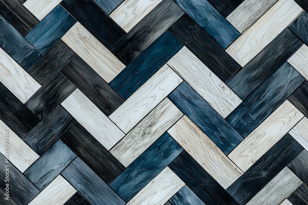 Aufkleber geometric pattern of interwoven wooden planks in navy blue, black and white creating modern herringb
