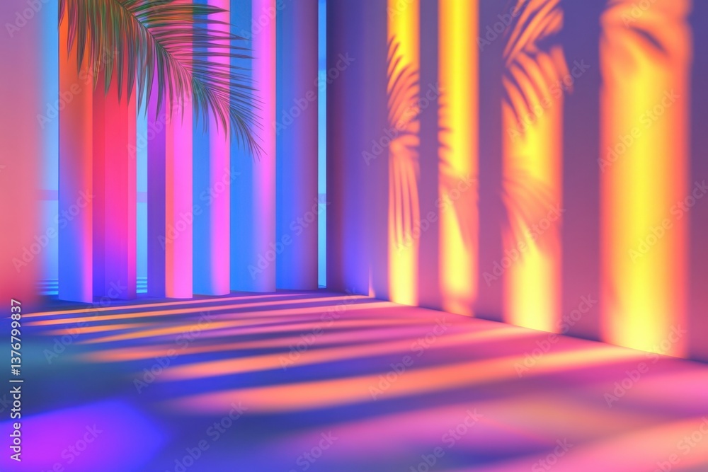 Poster colorful shadows and light patterns create a vibrant atmosphere in a modern setting