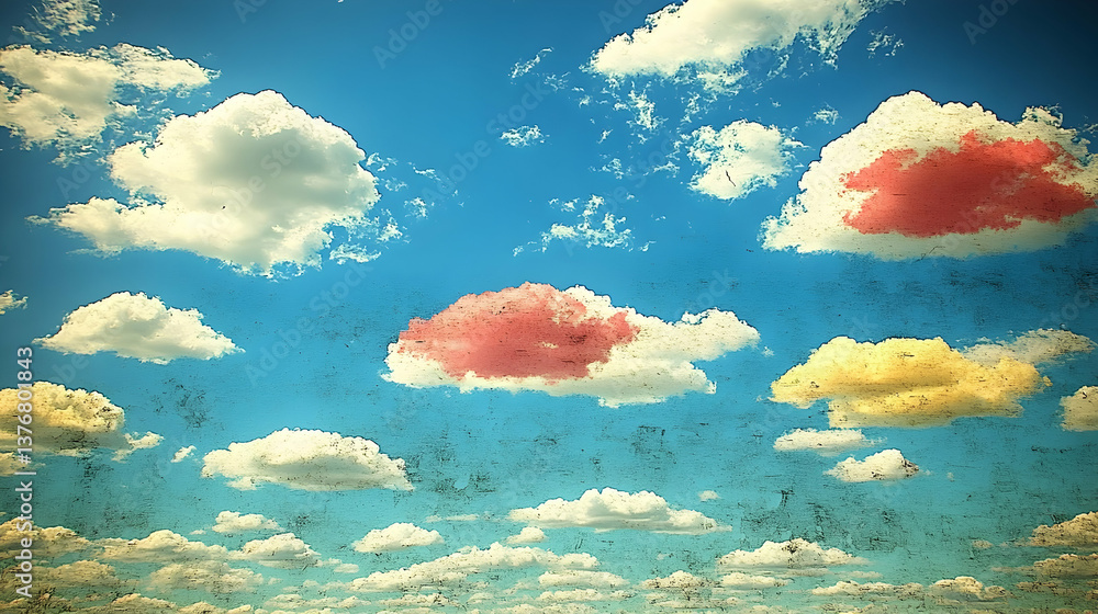 Aufkleber vivid blue sky filled with soft colorful clouds in various shapes and sizes creating a dreamy and se