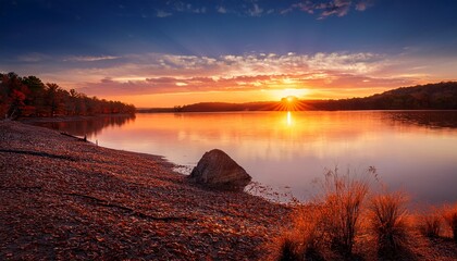 Naklejka premium beautiful sunset on beaver lake near rogers arkansas