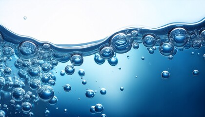 macro close up blue organic clean water and bubble background