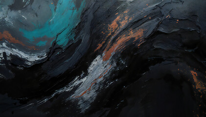 Abstract dark art painting with thick texture and swirling colors.