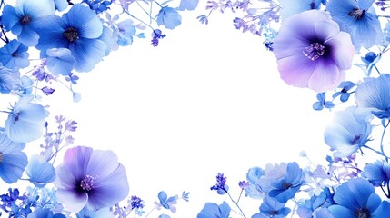 Fototapeta premium Serene Blue Floral Frame: A Delicate Arrangement of Pastel Blossoms