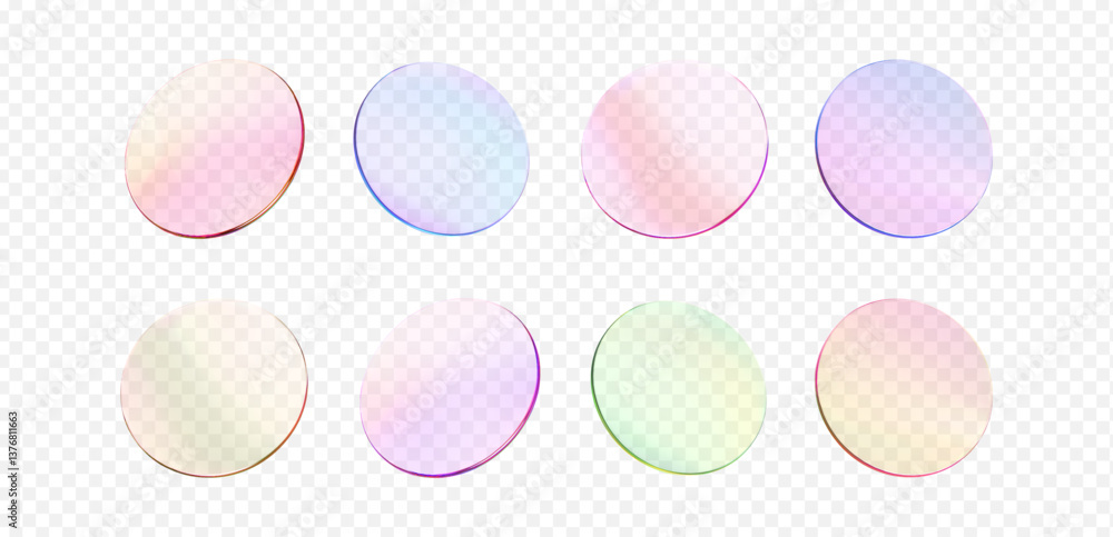 Wall mural glass round color lens transparent. 3d gradient holographic disk icon. light circle badge element. a