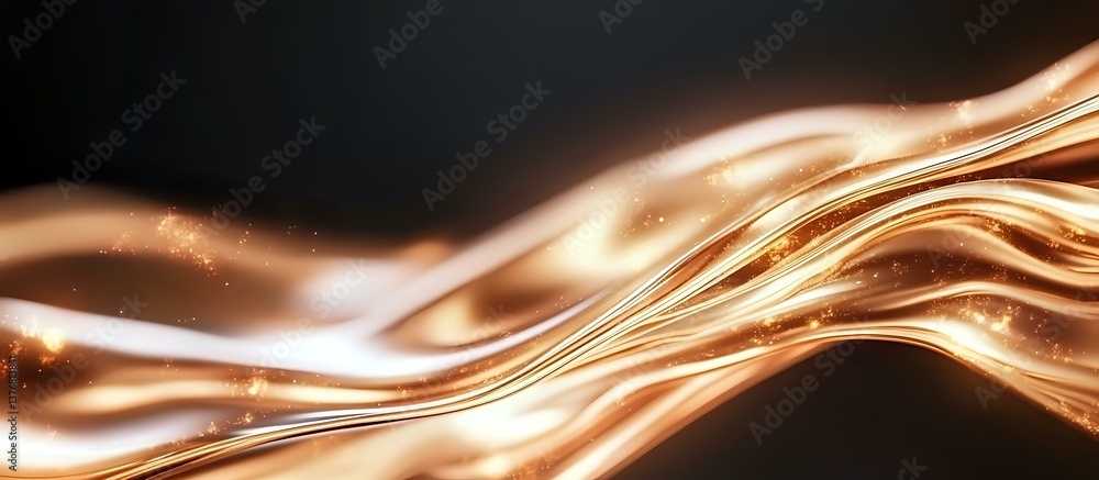 Poster glowing copper waves with luminous streaks flow across dark background creating dynamic abstract pat