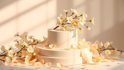 Fototapeta premium Serene Showcase: Luxury Minimalist Podium with Citrus Accents