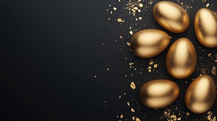 Golden Easter Eggs with Gold Foil on Black Matte Surface