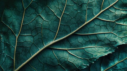 Close-up of leaf with veins and dew droplets.