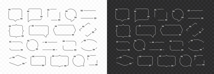 Quote box frames set isolated on transparent background. Vector bubble quotation, comment, message borders