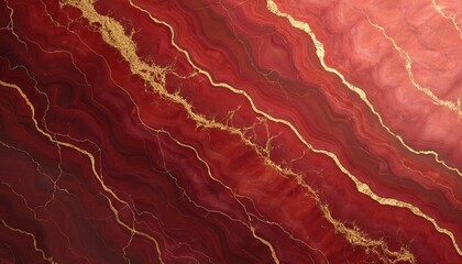 Red marble background with golden veins. Luxurious design texture pattern. Elegant, modern abstract art surface stone material for interior decor. Artistic creative wallpaper design.