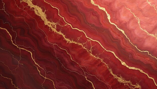 Fototapeta Red marble background with golden veins. Luxurious design texture pattern. Elegant, modern abstract art surface stone material for interior decor. Artistic creative wallpaper design.