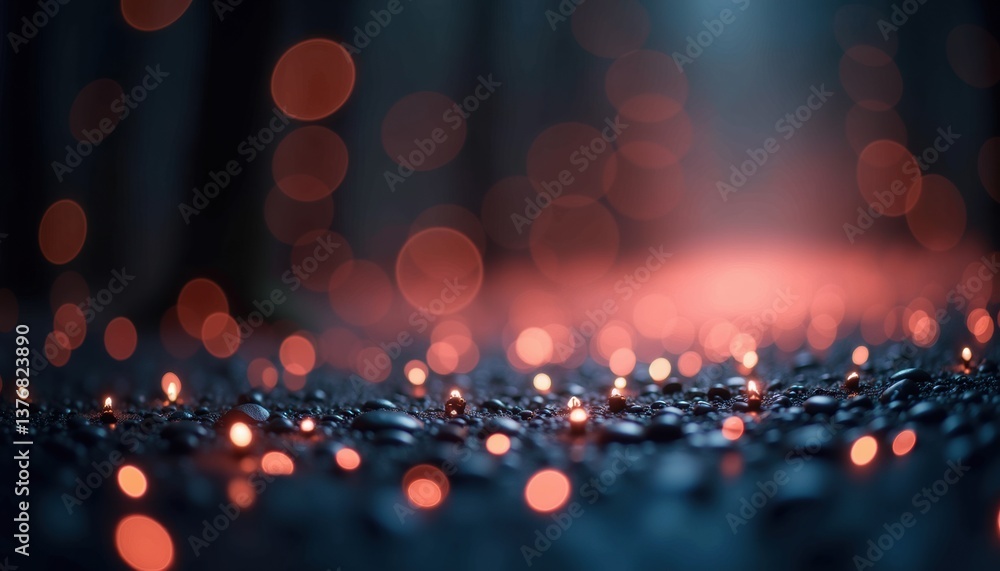 Poster Bokeh lights shimmering on a forest path at dusk  
