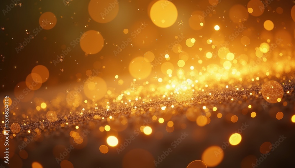 Poster golden bokeh lights shimmering in a dreamy background
