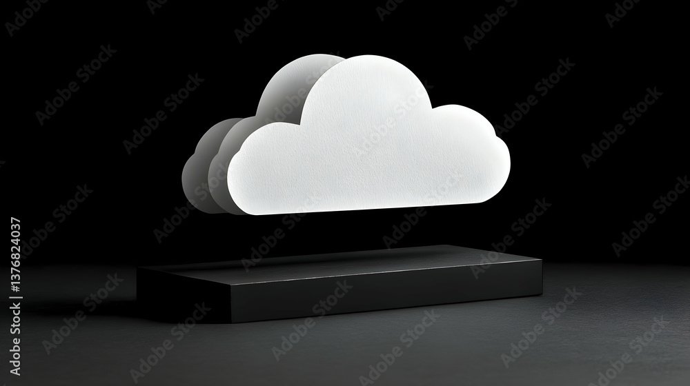Poster white cloud art on a black box clean background and low angle view the minimalist style is used for 