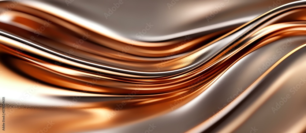 Poster luxurious metallic copper and silver waves create smooth flowing curves against light background, ab