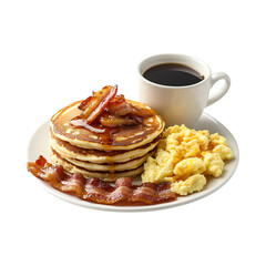 A Breakfast Spread of Pancakes Bacon and Scrambled Eggs Isolated on Transparent Background