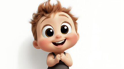 Fototapeta premium A cartoon baby with brown hair and a black shirt. AI Generated
