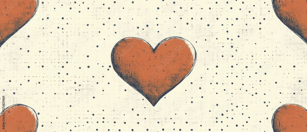 Poster seamless pattern of textured hearts on dotted background