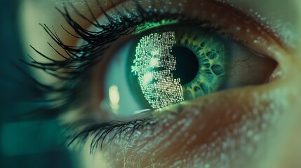 Eye with digital reflection concept for technology vision data security and artificial intelligence future