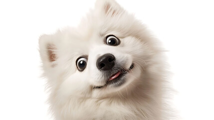 A white dog with a pink tongue is looking at the camera. AI Generated