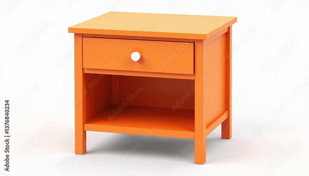 Poster vibrant orange nightstand with drawer and shelf on white background. an nightstand with a single dra