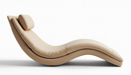 Modern Beige Leather Chaise Lounger with Sleek Design on White Background. A beige leather chaise lounger on a white background.