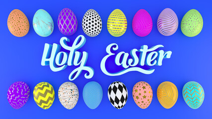 bright easter eggs on blue background
