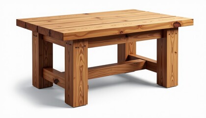 Sturdy Wooden Table with Natural Finish on Crisp White Background. A wooden table with a white background. 