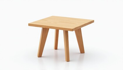 Modern Minimalist Wooden Table on White Background. A small wooden table with three legs on a white background.