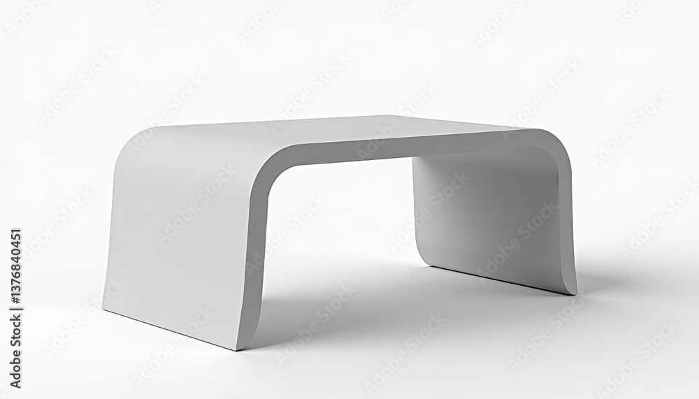 Poster sleek white modern table with glossy finish on crisp background. a white table with a curved top on 