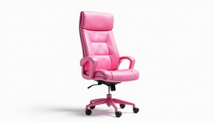 Modern Pink Leather Office Chair on White Background. A pink office chair on a white background.