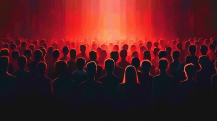 Crimson Crowd: A Sea of Silhouettes Bathed in Red Light