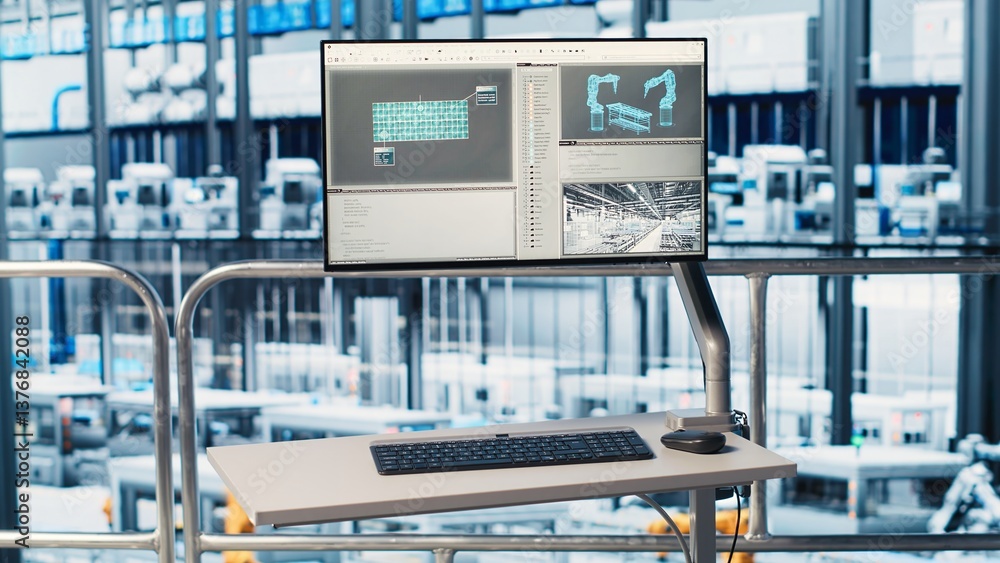 Poster monitor in smart photovoltaics factory displaying real time system performance metrics. display in i
