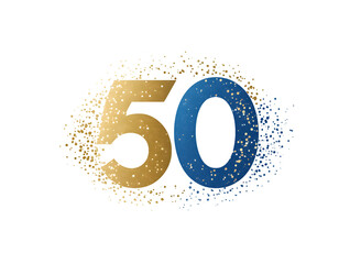Festive Gold and Blue Number 50 with Sparkling Particle Effects in a Celebratory 3D Illustration for Milestone Anniversaries and Party Decorations