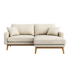 Fototapeta premium Modern Beige Sectional Sofa with Wooden Legs and Cozy Cushions in a Minimalist 3D Illustration for Contemporary Living Room Decor Concepts