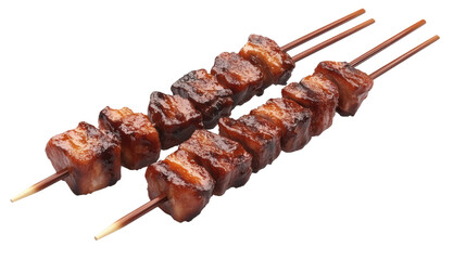 shish kebab on skewers on transparent background