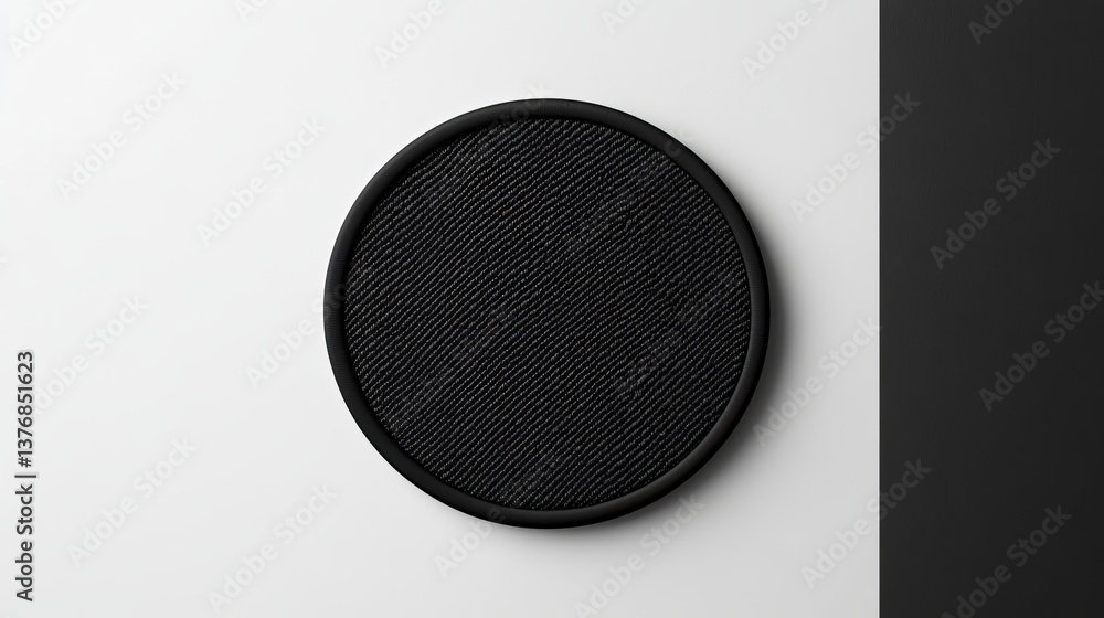 Poster black round woven fabric patch label template minimalist design blank textile badge circular coaster
