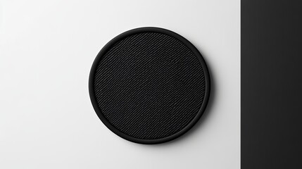 Black Round Woven Fabric Patch Label Template Minimalist Design Blank Textile Badge Circular Coaster Mockup Simple Branding Element Modern Style High 